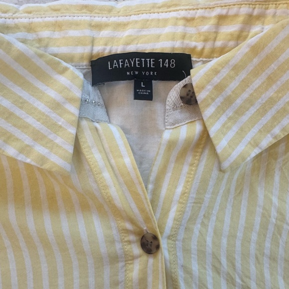 Lafayette 148 Top Yellow/White Striped Short Sleeve Button Down Shirt L - Picture 3 of 9